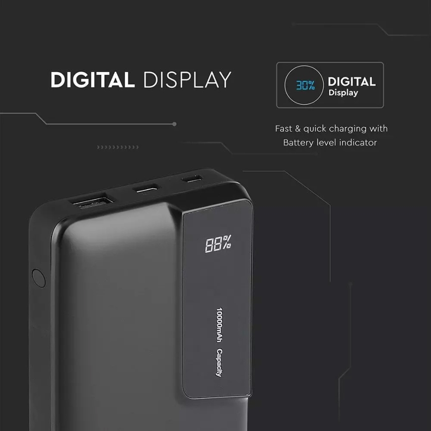 Power Bank z wyświetlaczem 10000mAh/3,7V czarny