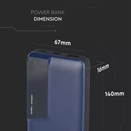 Power Bank z wyświetleczem 10000mAh/3,7V niebieski