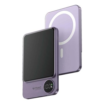 Power Bank z wyświetlaczem i bezprzewodowym ładowaniem Power Delivery 5000mAh/20W/5V fioletowy