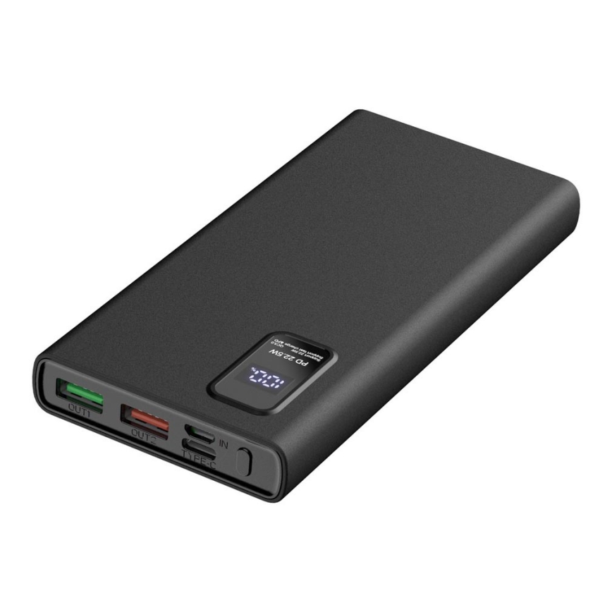 Power Bank z wyświetlaczem LED Power Delivery 10000 mAh 3,7V czarny