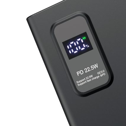 Power Bank z wyświetlaczem LED Power Delivery 10000 mAh 3,7V czarny