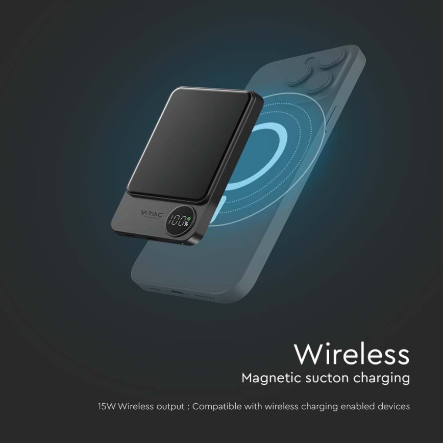 Power bank z wyświetlaczem magnetyczny Power Delivery 10000mAh/20W/5V czarny