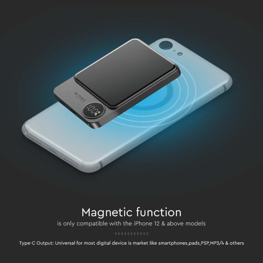 Power bank z wyświetlaczem magnetyczny Power Delivery 10000mAh/20W/5V czarny