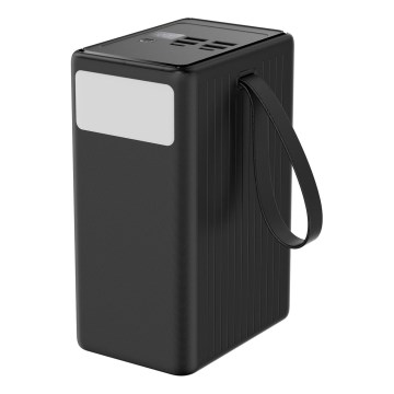 Powerbank 80 000 mAh o mocy 65 W (Power Delivery), 4x USB-A + 2x USB-C, z latarką LED i kablem USB-C 1 m, czarny