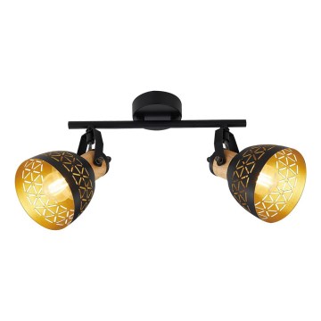 Prezent 27523 - Oprawa punktowa MESCALA 2xE14/40W/230V czarna/drewno kauczukowe