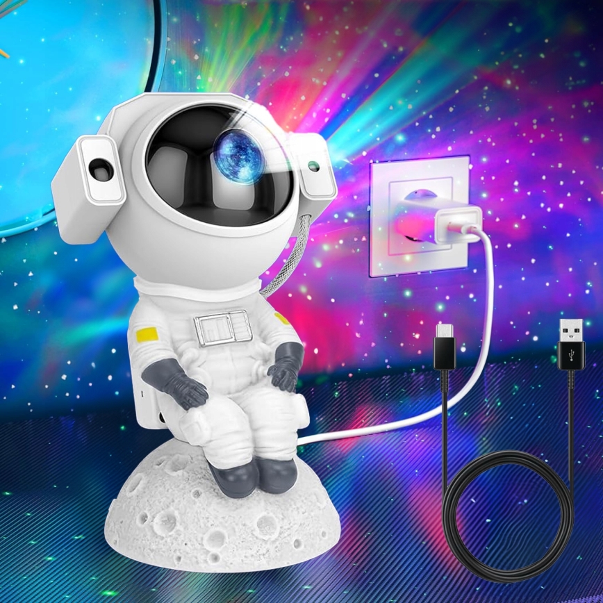 Projektor LED RGB 3 w 1 LED/5W/5V 3000/4000/6000K astronauta + pilot zdalnego sterowania