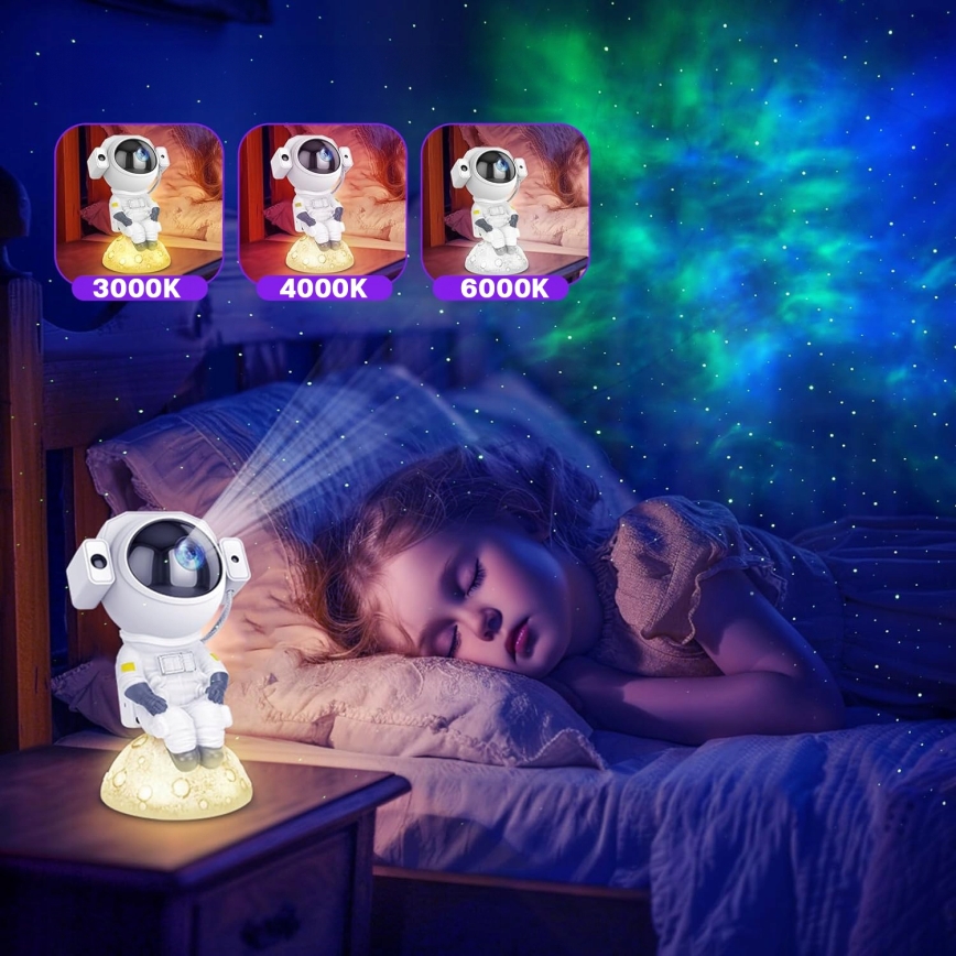 Projektor LED RGB 3 w 1 LED/5W/5V 3000/4000/6000K astronauta + pilot zdalnego sterowania