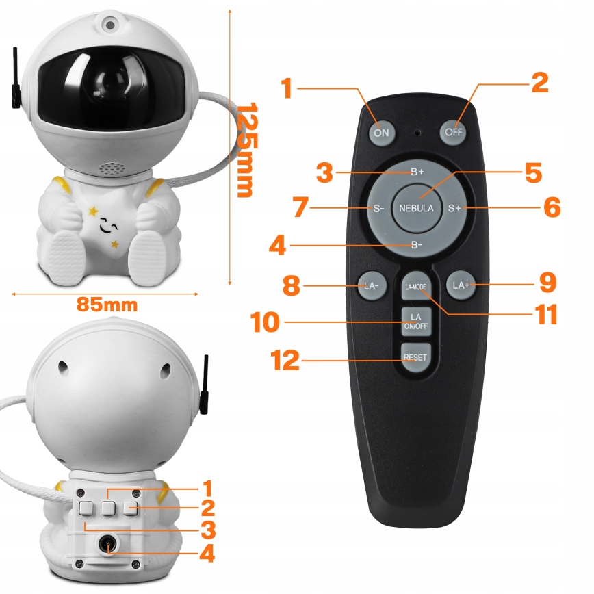 Projektor LED RGB 5W/5V astronauta + pilot zdalnego sterowania