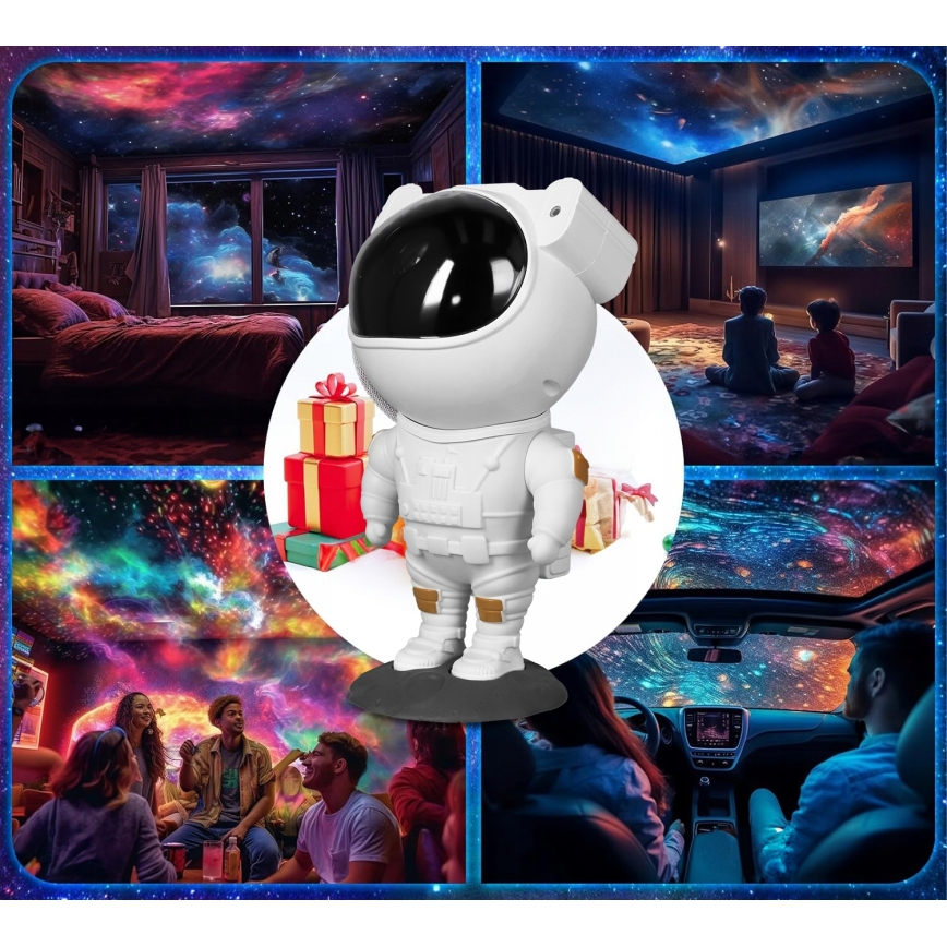 Projektor LED RGB 5W/5V w kształcie astronauty + pilot zdalnego sterowania