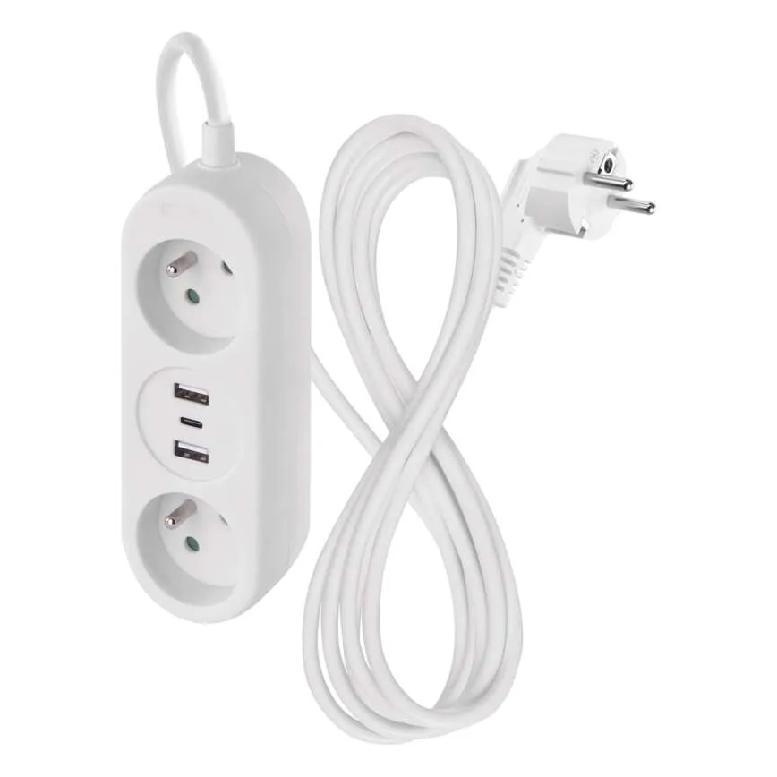 Przedłużacz 2 gniazdowy + 2x USB-A + USB-C 1,4 m