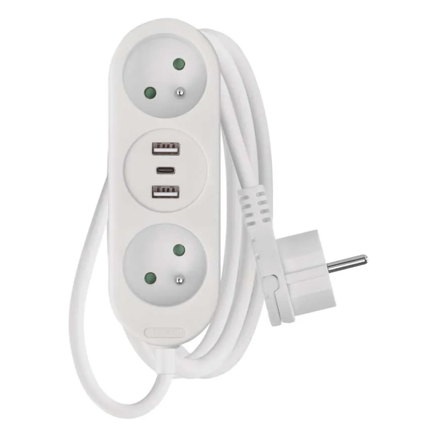 Przedłużacz 2 gniazdowy + 2x USB-A + USB-C 1,4 m