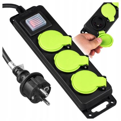 Przedłużacz 20 m z wyłącznikiem, 3 gniazda, IP44