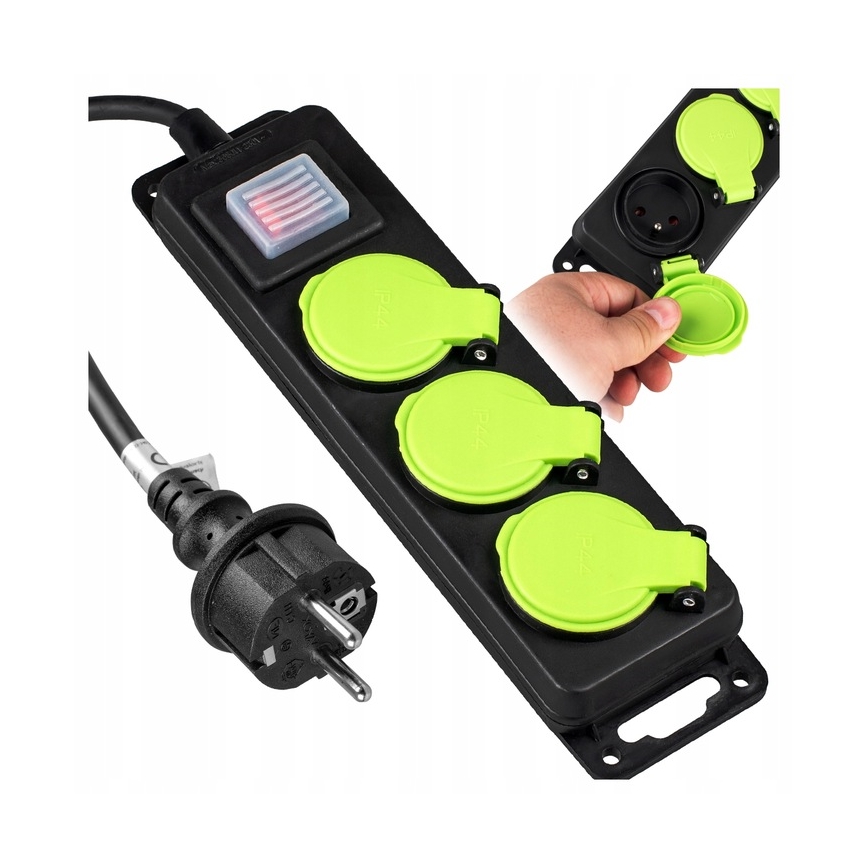 Przedłużacz 20 m z wyłącznikiem, 3 gniazda, IP44