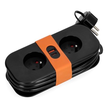 Przedłużacz 2Z + 2xUSB 1,4 m czarny
