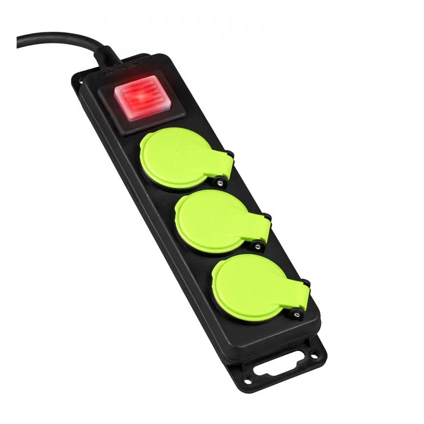 Przedłużacz 3-gniazdowy z wyłącznikiem, 3 m, IP44