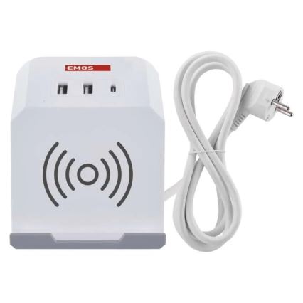 Przedłużacz kostka z bezprzewodowym ładowaniem QI 2Z +2xUSB-A+1xUSB-C 2m biały