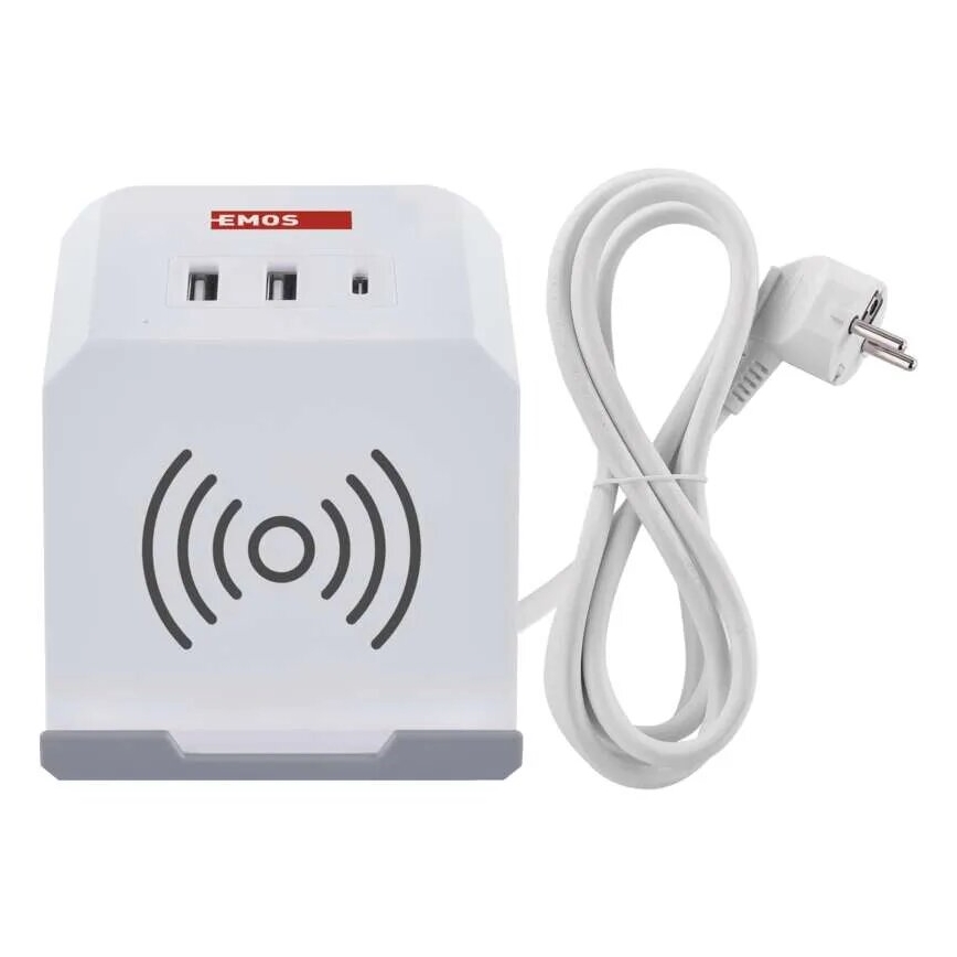 Przedłużacz kostka z ładowaniem bezprzewodowym QI 2Z +2xUSB-A+1xUSB-C 2m biały