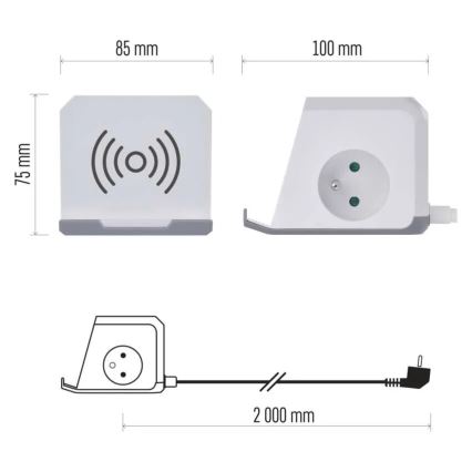 Przedłużacz kostka z ładowaniem bezprzewodowym QI 2Z +2xUSB-A+1xUSB-C 2m biały