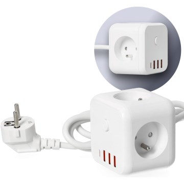 Przedłużacz kostka z wyłącznikiem LINEA 3x230V + 4xUSB A/C biały
