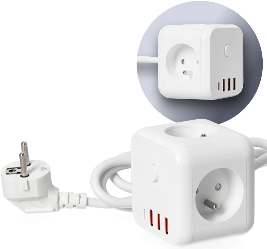 Przedłużacz kostka z wyłącznikiem LINEA 3x230V + 4xUSB A/C biały