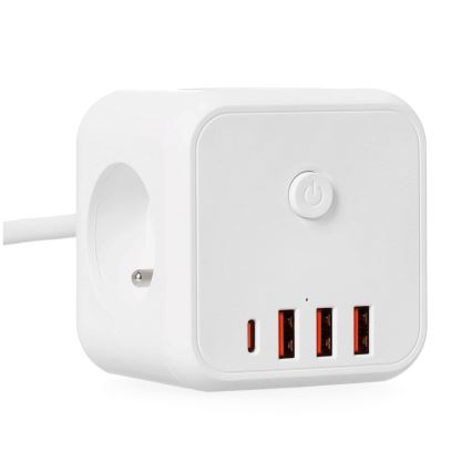 Przedłużacz kostka z wyłącznikiem LINEA 3x230V + 4xUSB A/C biały