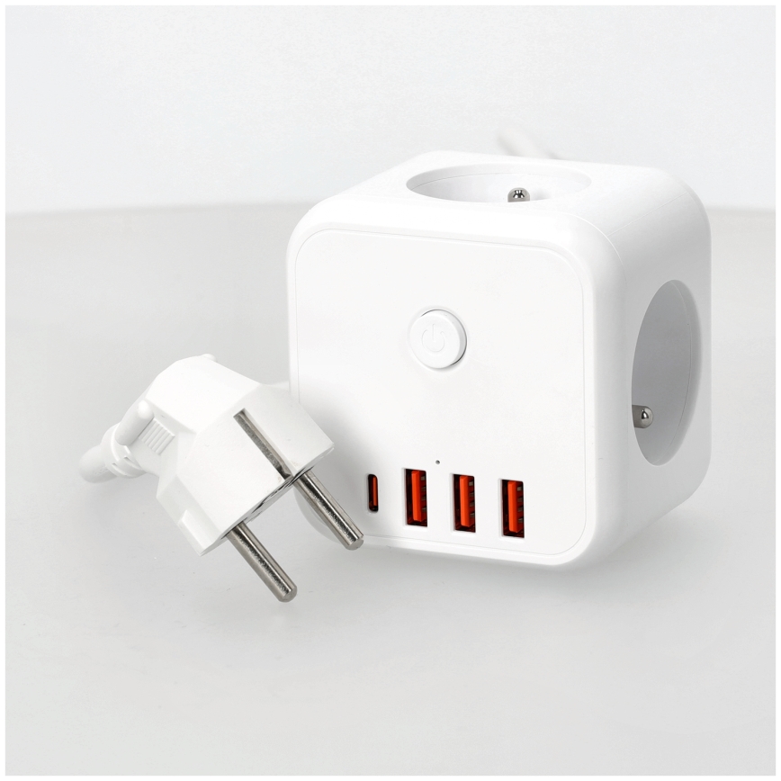 Przedłużacz kostka z wyłącznikiem LINEA 3x230V + 4xUSB A/C biały