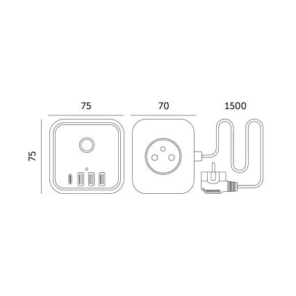 Przedłużacz kostka z wyłącznikiem LINEA 3x230V + 4xUSB A/C biały