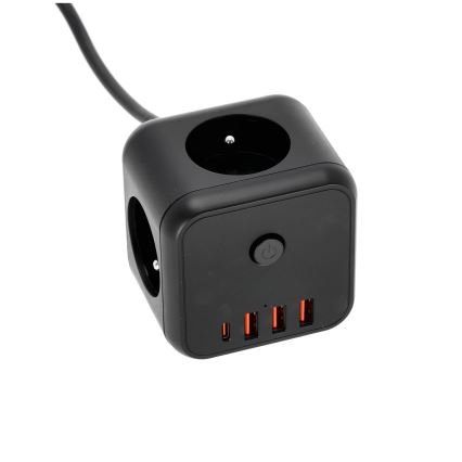 Przedłużacz kostka z wyłącznikiem LINEA 3x230V + 4xUSB A/C czarny