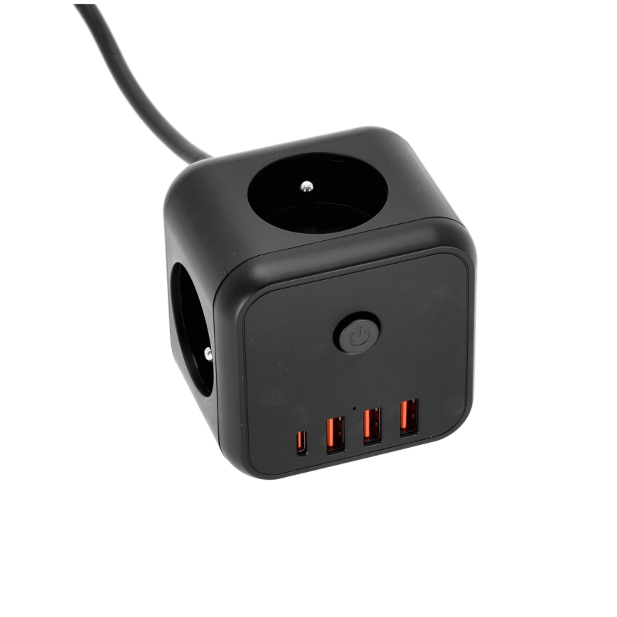 Przedłużacz kostka z wyłącznikiem LINEA 3x230V + 4xUSB A/C czarny