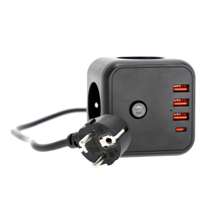 Przedłużacz kostka z wyłącznikiem LINEA 3x230V + 4xUSB A/C czarny