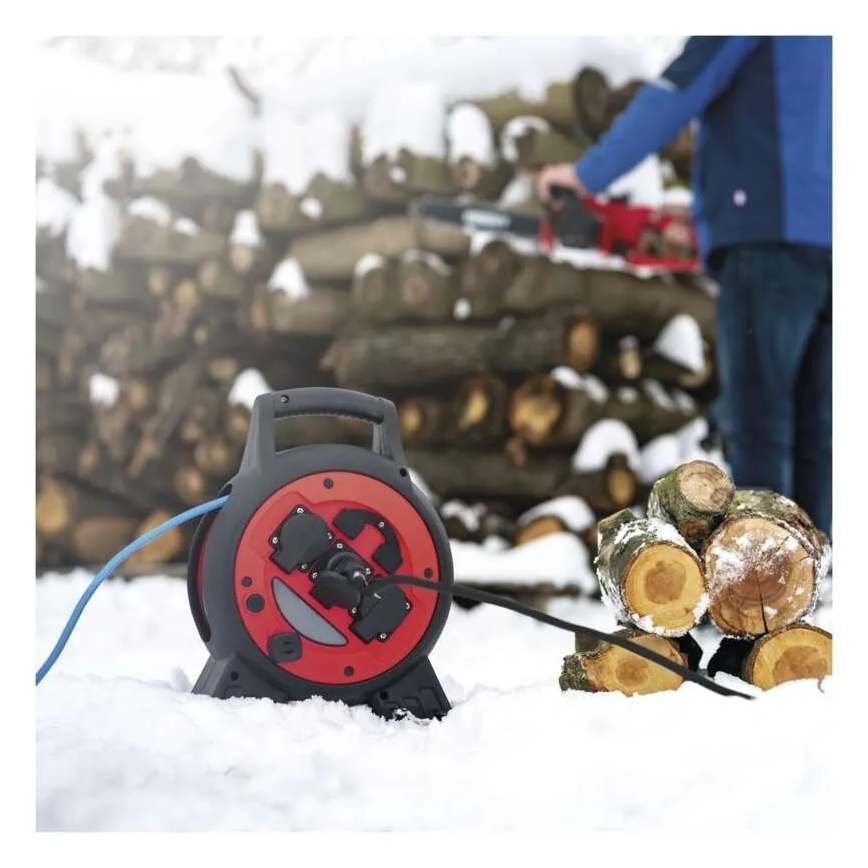 Przedłużacz na bębnie 3 gniazda 20 m czerwono-czarny IP44