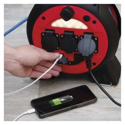 Przedłużacz na bębnie 3 gniazda 20 m czerwono-czarny IP44