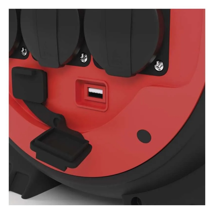 Przedłużacz na bębnie 3 gniazda 20 m czerwono-czarny IP44