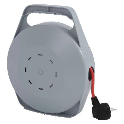 Przedłużacz na bębnie z 4 gniazdami, 10 m, szary/czerwony