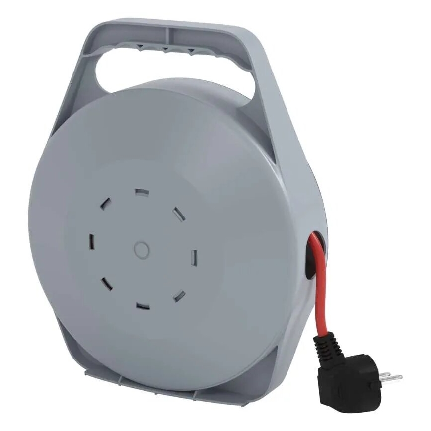 Przedłużacz na bębnie z 4 gniazdami, 10 m, szary/czerwony