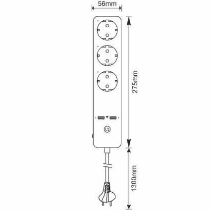 Przedłużacz SMART z wyłącznikiem 1,5 m + 2xUSB/Wi-Fi Tuya SCHUKO