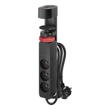 Przedłużacz z mocowaniem do stołu 3Z + 3xUSB 1,5m czarny