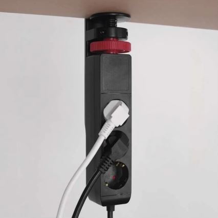 Przedłużacz z mocowaniem do stołu 3Z + 3xUSB 1,5m czarny