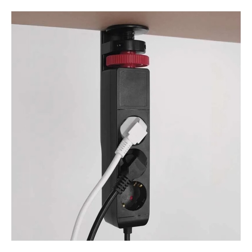 Przedłużacz z mocowaniem do stołu 3Z + 3xUSB 1,5m czarny