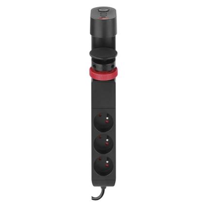 Przedłużacz z mocowaniem do stołu 3Z + 3xUSB 1,5m czarny