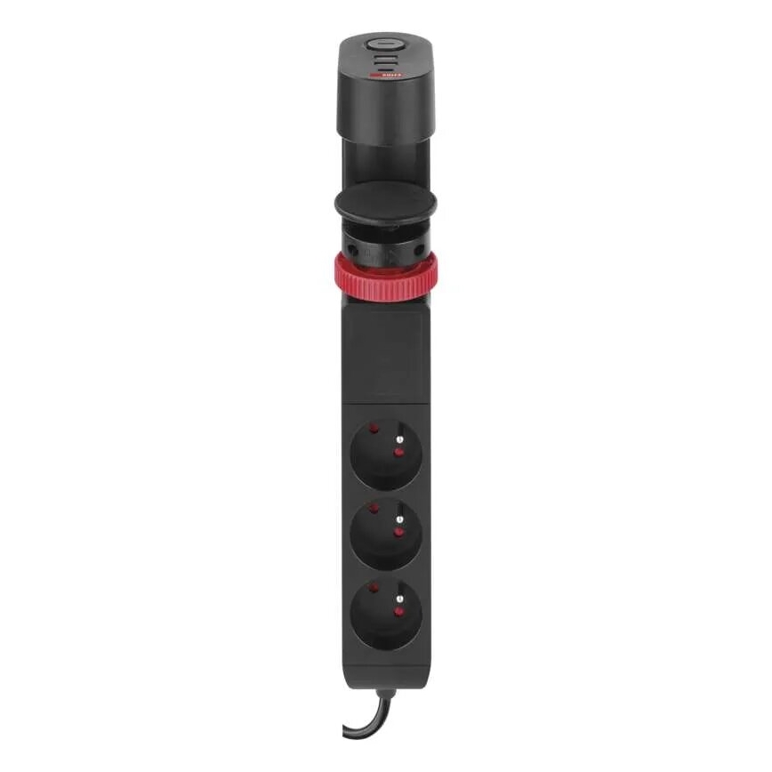 Przedłużacz z mocowaniem do stołu 3Z + 3xUSB 1,5m czarny