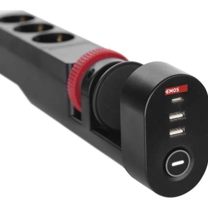 Przedłużacz z mocowaniem do stołu 3Z + 3xUSB 1,5m czarny