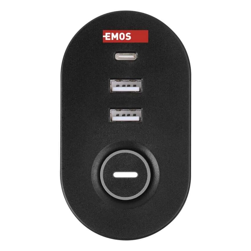 Przedłużacz z mocowaniem do stołu 3Z + 3xUSB 1,5m czarny