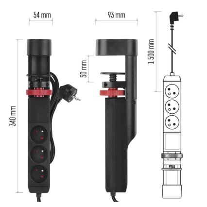 Przedłużacz z mocowaniem do stołu 3Z + 3xUSB 1,5m czarny