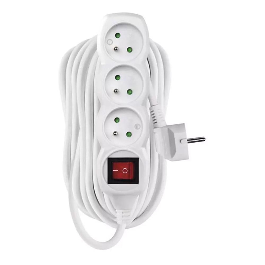 Przedłużacz z wyłącznikiem 3 gniazda 10 m biały