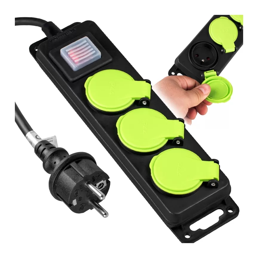 Przedłużacz z wyłącznikiem, 3 gniazda, 10 m, IP44