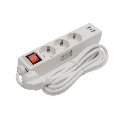 Przedłużacz z wyłącznikiem 3 gniazda + 2x USB-A + 1x USB-C 3 m SCHUKO biały