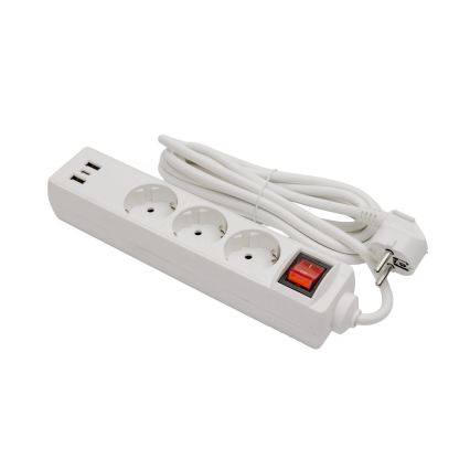 Przedłużacz z wyłącznikiem 3 gniazda + 2x USB-A + 1x USB-C 3 m SCHUKO biały