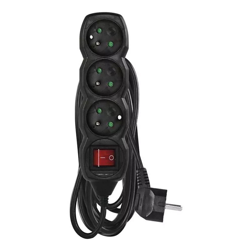 Przedłużacz z wyłącznikiem 3 gniazda 5 m czarny