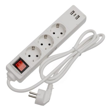 Przedłużacz z wyłącznikiem, 3 gniazda SCHUKO + 2x USB-A + 1x USB-C, 1,5 m, biały